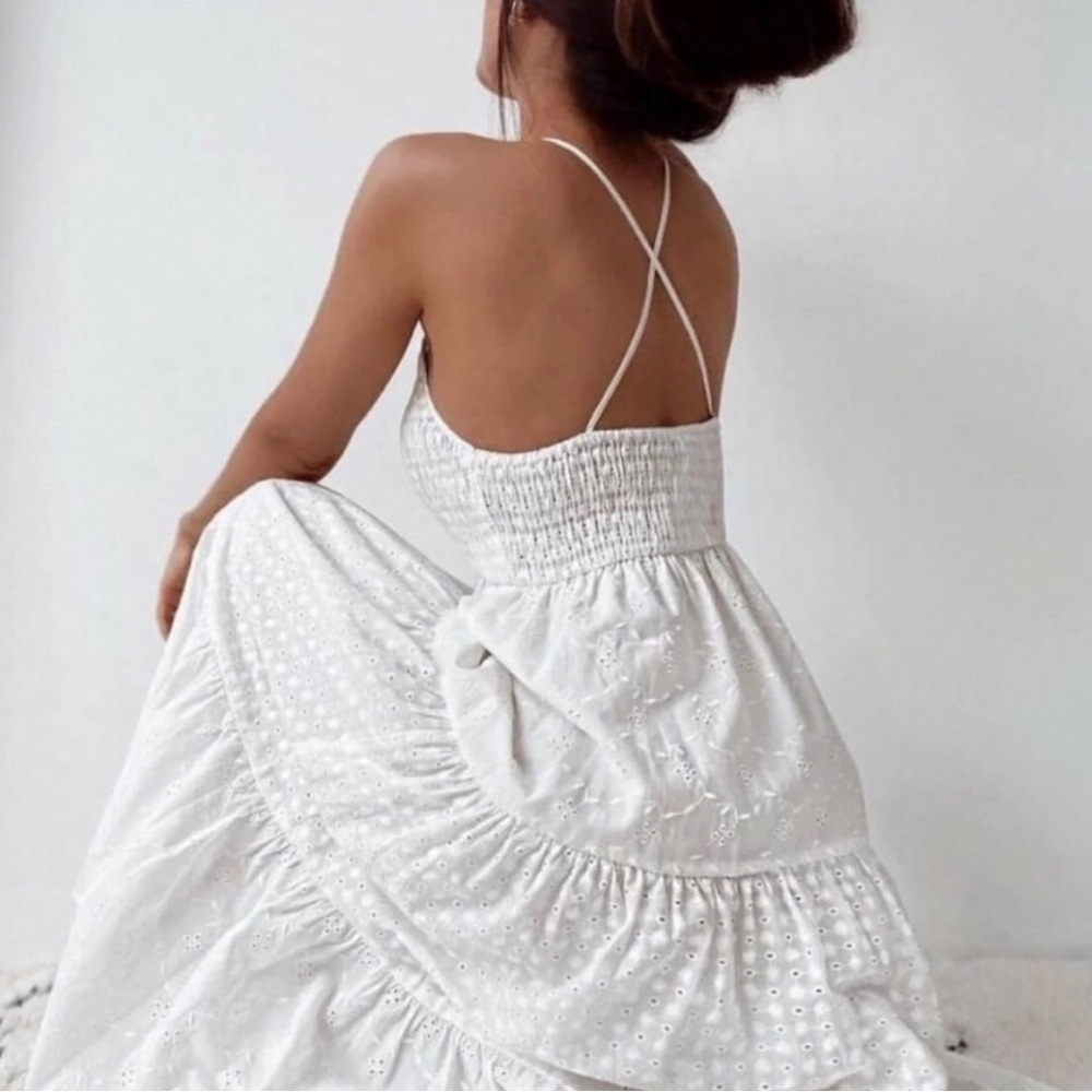 Zara White Openwork Embroidered Midi Maxi Dress